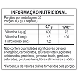 Tabela de informação nutricional do WP Skin Glow Up, com os valores do ativo hidroxitirosol (Oli-Ola®), Vitamina A e Vitamina E.